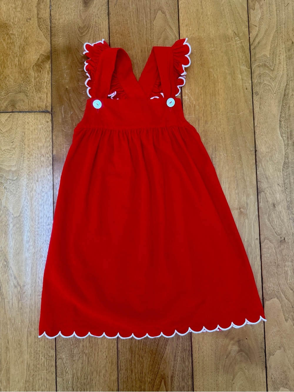 Shrimp & Grits Red Scalloped Jumper Dress Size 5 Fall 2024